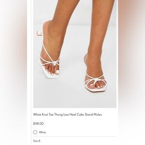 Pretty little thing white toe thong low heel cake stand mules,size 8,white